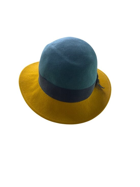 Dockin Womens Green & Yellow Wool Felt Cloche Hat Ribbon Accent Chic main image 5